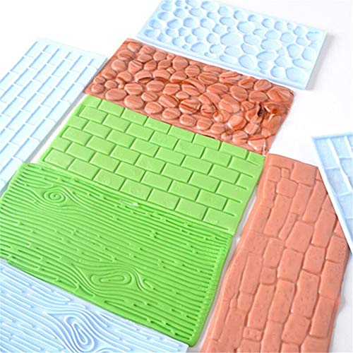 6 Piezas Bricolaje Chocolate Helado Azúcar Textura Realza Horneado Molde,Pasta de Goma Fabricación Muestra Silicona Texturizador Felpudo,Fondant Decoración Tartas Corteza Árbol Borde Encaje Cocina