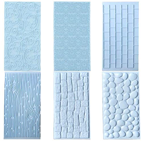 6 Piezas Bricolaje Chocolate Helado Azúcar Textura Realza Horneado Molde,Pasta de Goma Fabricación Muestra Silicona Texturizador Felpudo,Fondant Decoración Tartas Corteza Árbol Borde Encaje Cocina