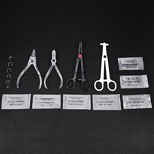 6 Unids Piercing Kit Profesional Ear Nose Deco Tools Alicates Agujas Set Con Stud Ring