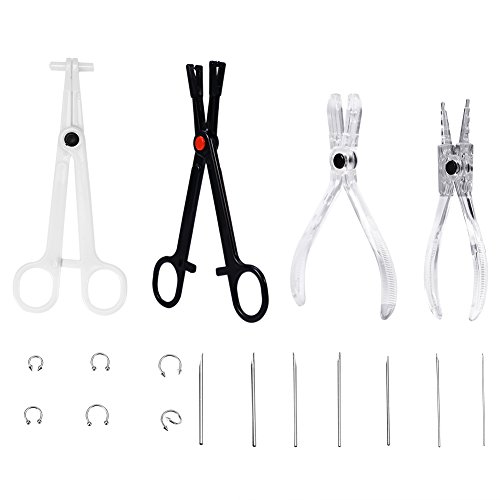 6 Unids Piercing Kit Profesional Ear Nose Deco Tools Alicates Agujas Set Con Stud Ring