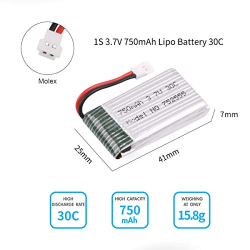 6pcs 1S 3.7V 750mAh Lipo batería 30C con Cargador 6 en 1 Carga rápida Inteligente para Syma X5A X5SW X5C X5C-1 RC Quadcopter Drone Repuestos
