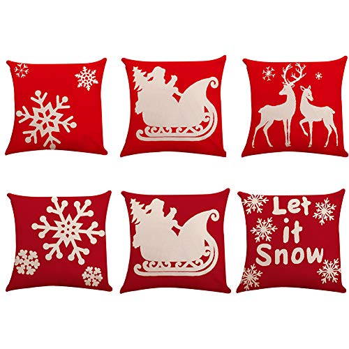 6pcs Christmas Throw Pillow Cover 18 X 18 Inches Christmas Cushion Throw Covers Cases Linen Throw Linen Decorative Square Couch Pillow Cover Pillowcase for Sofa Bed Chair Living Room Home Decorations
