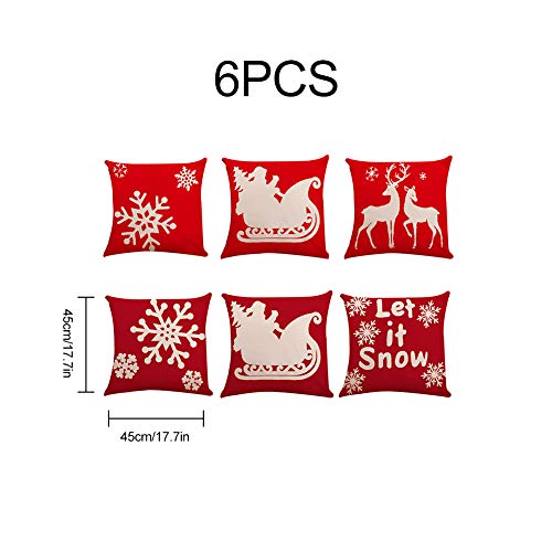 6pcs Christmas Throw Pillow Cover 18 X 18 Inches Christmas Cushion Throw Covers Cases Linen Throw Linen Decorative Square Couch Pillow Cover Pillowcase for Sofa Bed Chair Living Room Home Decorations
