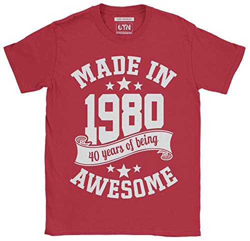 6TN Hombre Hecho en 1980 40 años de ser Impresionante Camiseta (L, Cardenal Rojo)