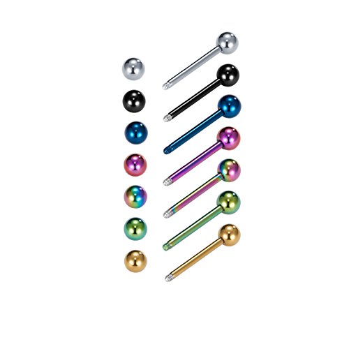 7 Piezas de Titanio anodizado Barras de Lengua de Acero quirúrgico pezón Anillo de perforación del Cuerpo - VCMART-14mm