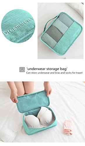 7 Set de Organizador de Equipaje-3 Cajas de Cubos + 2 Pouches+ 1 Ropa de baño + 1 Saco de Zapatos（Green）