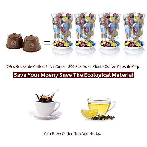 7 star Filtros Cápsulas de Café Reutilizable, Cápsulas Filtros para Cafetera Dolce Gusto Recargables más de 300 usos para Reemplazo, 2pcs con 1 Cucharón de Plástico, 1 Cepillo de Limpieza