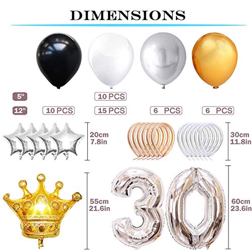 70Pcs Kit de guirnaldas con globos Yiran Clásico Decoración de Cumpleaños -Happy Birthday Número 30 Globo;Balloon de Metálico Látex&Estrella, Partido para el Cumpleaños de 30 Años