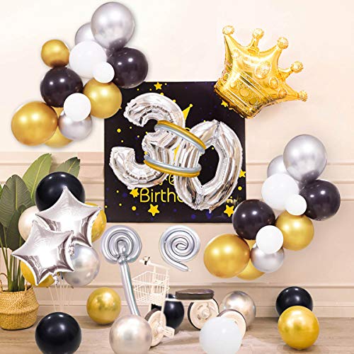 70Pcs Kit de guirnaldas con globos Yiran Clásico Decoración de Cumpleaños -Happy Birthday Número 30 Globo;Balloon de Metálico Látex&Estrella, Partido para el Cumpleaños de 30 Años
