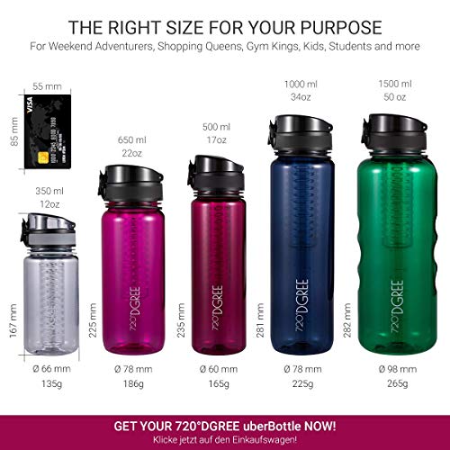 720°DGREE Botella de Agua uberBottle – 350 ml, 350ml, Ciruela translúcido | Novedosa Botella Deportiva | Ideal para niños, Fitness, Deportes, fútbol, guardería, Escuela, pequeños, antigoteo