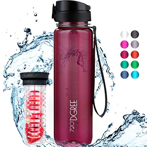 720°DGREE Botella de Agua uberBottle – 350 ml, 350ml, Ciruela translúcido | Novedosa Botella Deportiva | Ideal para niños, Fitness, Deportes, fútbol, guardería, Escuela, pequeños, antigoteo
