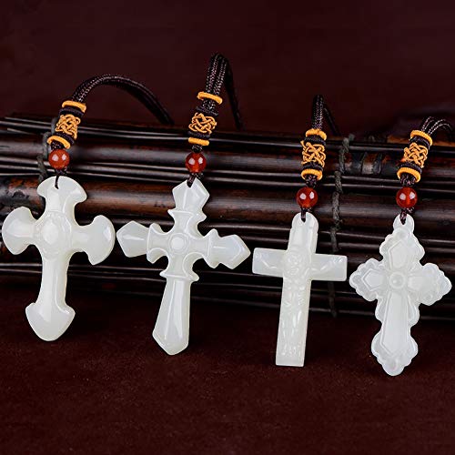 73HA73 Christian Natural Xinjiang Hetian Jade Cruz Collar Jade artesanías talladas a Mano Charm Cruz Colgante,All