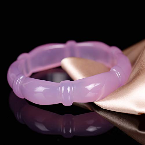 73HA73 Pulsera de Jade de ágata Rosa Calcedonia de Hibisco Jadeíta Clásica Elegante Alto Transparente Hielo Conjunto de Bambú Piedra Preciosa de Jade Hecho a Mano,60-61mm
