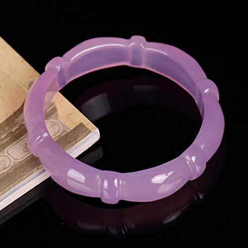 73HA73 Pulsera de Jade de ágata Rosa Calcedonia de Hibisco Jadeíta Clásica Elegante Alto Transparente Hielo Conjunto de Bambú Piedra Preciosa de Jade Hecho a Mano,60-61mm