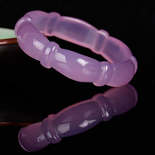 73HA73 Pulsera de Jade de ágata Rosa Calcedonia de Hibisco Jadeíta Clásica Elegante Alto Transparente Hielo Conjunto de Bambú Piedra Preciosa de Jade Hecho a Mano,60-61mm
