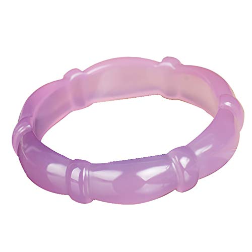 73HA73 Pulsera de Jade de ágata Rosa Calcedonia de Hibisco Jadeíta Clásica Elegante Alto Transparente Hielo Conjunto de Bambú Piedra Preciosa de Jade Hecho a Mano,60-61mm