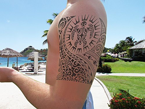 8 hojas de tatuajes temporales para chicos y hombres, diseno tribal, pegatinas de peces Koi para brazos, hombros pecho y espalda, tatuaje falso de calavera impermeables, grandes