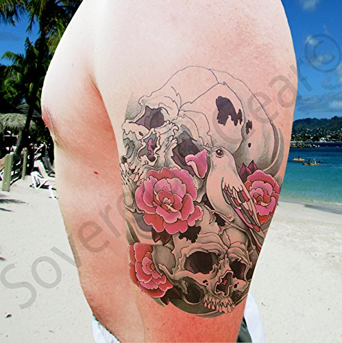 8 hojas de tatuajes temporales para chicos y hombres, diseno tribal, pegatinas de peces Koi para brazos, hombros pecho y espalda, tatuaje falso de calavera impermeables, grandes