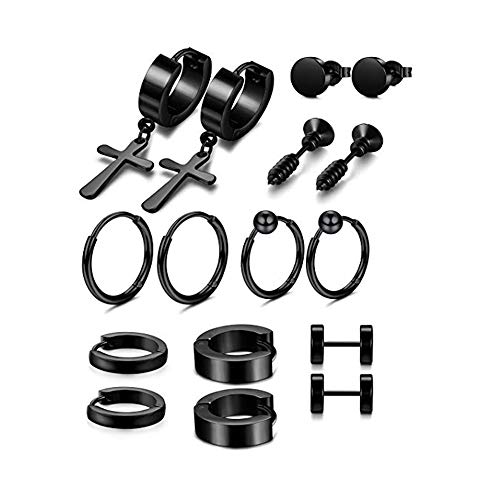 8 Pares de Aretes de Acero Inoxidable, Pendientes sin Alergias para Hombres,Pendiente de Botón de CZ Pendientesmujeres,Negro