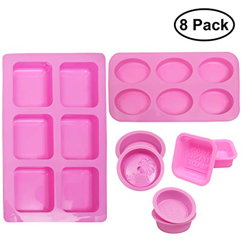 8 Pcs Jabon Silicona que Hace Moldes - 18 Unidades, Cuadrado, Redondo, Ovalado, Hecho a Mano Forma - Mollete Moldeo para Hornear, Moldes de Caramelo para Bricolaje, Artesanía (Rosa)
