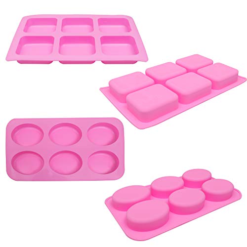 8 Pcs Jabon Silicona que Hace Moldes - 18 Unidades, Cuadrado, Redondo, Ovalado, Hecho a Mano Forma - Mollete Moldeo para Hornear, Moldes de Caramelo para Bricolaje, Artesanía (Rosa)