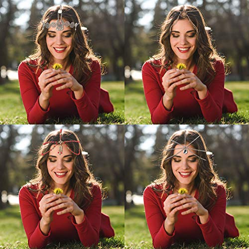 8 Piezas Oro Joya con Cadena de Cabeza Diadema Boho Cadena de Cabeza Monedas Perla Borla Cadena Cabello Banda Tocado de Boda de Fiesta de Graduación para Mujeres y Niñas (Estilo B)