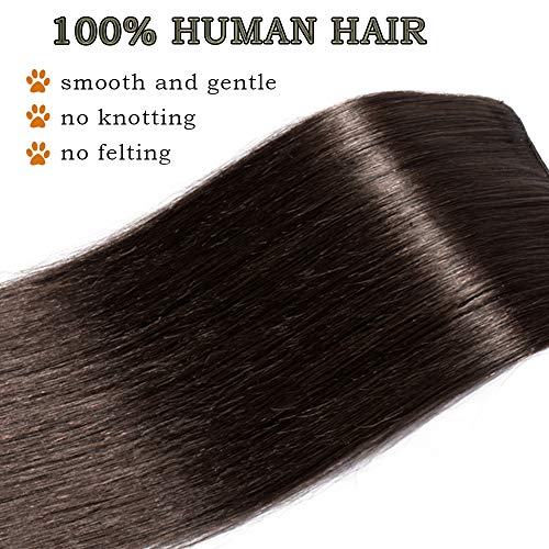 8"(20cm) Extensiones de Cabello Natural Clip [#2 Castaño Oscuro] 100% Remy Pelo Humano 8 Piezas 18 Clips Liso (45g)