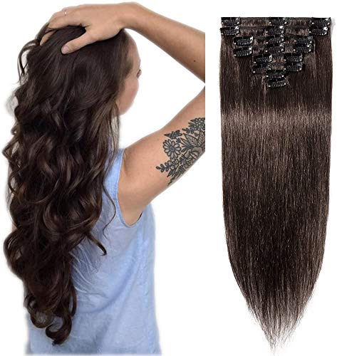 8"(20cm) SEGO Extensiones de Clip de Pelo Natural 8PCS [#2 Castaño Oscuro] 100% Remy Cabello Humano (45g)