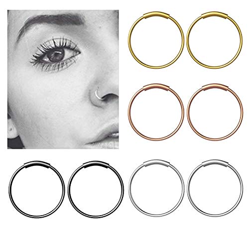 8Pcs Piercing Nariz Anillo Septum de Plata Quirurgico Pequeño de Acero Inoxidable para Hombre y Mujer - 8 mm