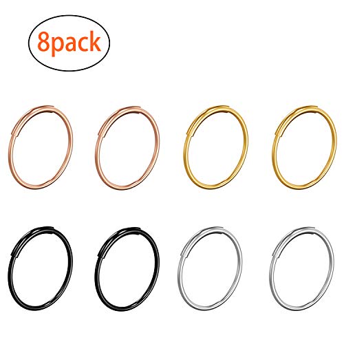 8Pcs Piercing Nariz Anillo Septum de Plata Quirurgico Pequeño de Acero Inoxidable para Hombre y Mujer - 8 mm
