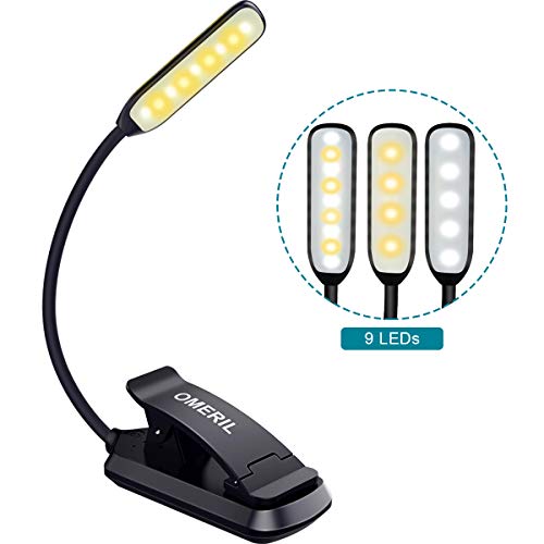 9 LED Luz de Lectura Libro, OMERIL Lampara Lectura Recargable con Sensor Táctil, 3 Modos de Brillo Ajustable (Luz Cálido y Blanco), Luz Pinza Libro para Lectores Noche, E-Reader, Estudio, Cama, Tablet