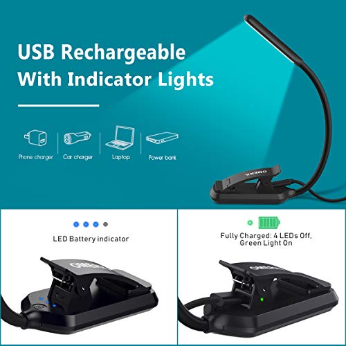 9 LED Luz de Lectura Libro, OMERIL Lampara Lectura Recargable con Sensor Táctil, 3 Modos de Brillo Ajustable (Luz Cálido y Blanco), Luz Pinza Libro para Lectores Noche, E-Reader, Estudio, Cama, Tablet