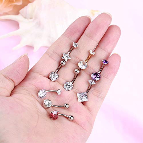 9 piezas Piercing del ombligo Piercing de ombligo de titanio Piercing del ombligo de acero inoxidable Anillo Piercing del ombligo Piercing ombligo de cristal DQ-1