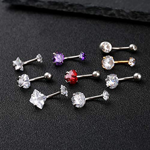 9 piezas Piercing del ombligo Piercing de ombligo de titanio Piercing del ombligo de acero inoxidable Anillo Piercing del ombligo Piercing ombligo de cristal DQ-1