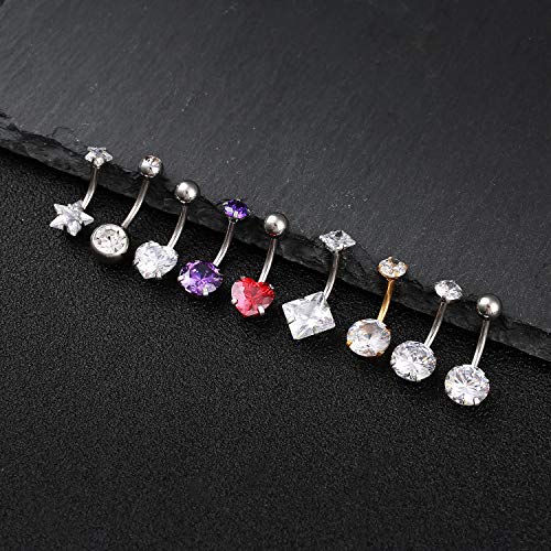 9 piezas Piercing del ombligo Piercing de ombligo de titanio Piercing del ombligo de acero inoxidable Anillo Piercing del ombligo Piercing ombligo de cristal DQ-1