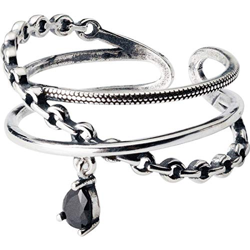 925 Ajustable Anillo De Plata Mujer,Tres Capas De Diamante Negro Simple Moda Personalidad Unisex Anillo De Desgaste De Halloween Creative Lindo Regalo De Cumpleaños Ropa Esencial para Banquetes