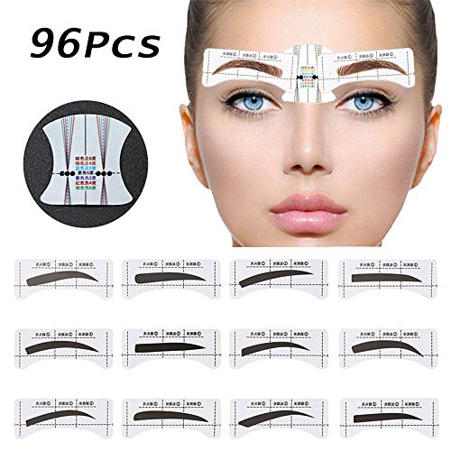 96 Unids Tarjeta de cejas, Kalolary 48 pares Pegatinas en forma de cejas Plantilla para dar forma a las cejas Preparación Kit de plantillas con 6 tarjetas de conexión reutilizables Guía de maquillaje