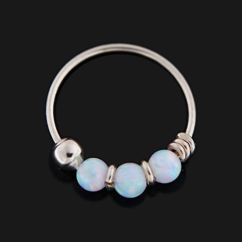 9K Amarillo Oro Opal Blanco Triple Grano 22 Calibre aro Nariz Anillo Piercing de la Nariz