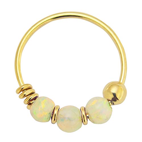 9K Amarillo Oro Opal Blanco Triple Grano 22 Calibre aro Nariz Anillo Piercing de la Nariz