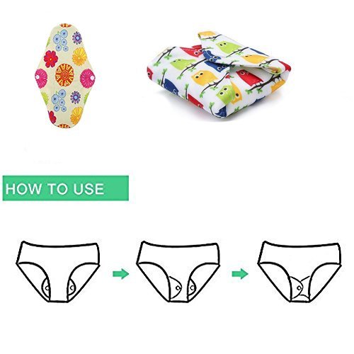 9PCS Almohadilla menstrual compresa menstrual reutilizable Estera de bambú orgánico lavable Capa de carbón para evitar fugas, olores y manchas