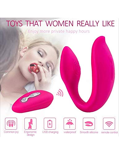 A simple love Motor de masajeador doble de silicona con control remoto: 9 tipos de vibración y modo de estimulación, hembra, macho (Rosa)