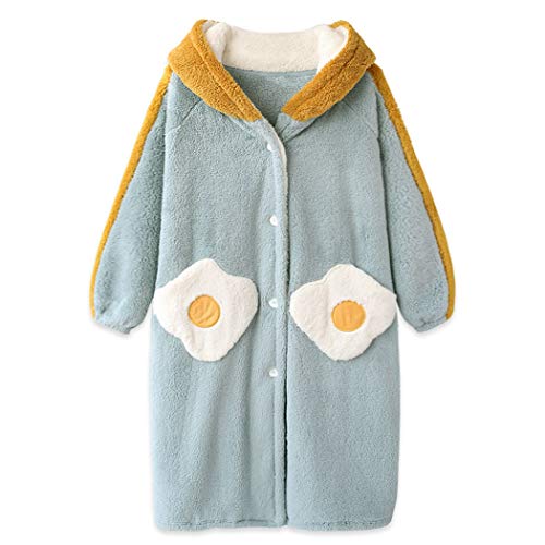 AAAbath Las Señoras del Camisón con El Casquillo De La Historieta Japonesa Tortilla Dulce Caliente Polar De Coral Camisón De Invierno con Capucha Inicio Ropa De Sport (Color : Blue, Size : L)