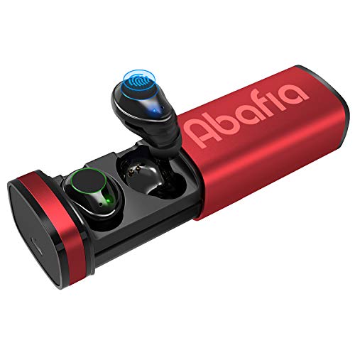Abafia Auriculares Bluetooth 5.0, Auriculares inalámbricos Mini Invisibles In Ear con Micrófono Incorporado Estéreo Auricular Deportivo con Caja de Carga para Samsung/iPhone/Huawei (Rojo)