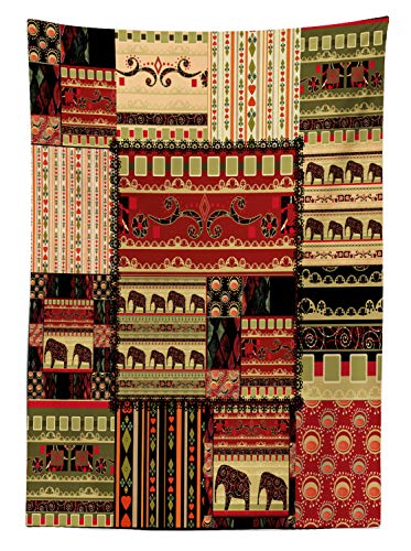 ABAKUHAUS Africano Mantele, Mosaico Estilo asiático, Fácil de Limpiar Colores Firmes y Durables Lavable Personalizado, 140 x 170 cm, Negro Verde Rojo
