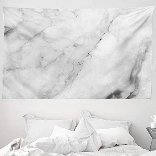 ABAKUHAUS Mármol Tapiz de Pared y Cubrecama Suave, Motivo Superficie de Granito Efecto Natural Grietas Imagen Estilo Antiguo, Resistente a la Suciedad, 230 x 140 cm, Blanco