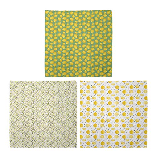 ABAKUHAUS Pack de 3 Bandanas Unisex, Poligonal fruta cítrica del limón Flores de vitamina C fruta cítrica del verano del lunar, Multicolor