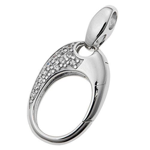 Abalorio de plata de ley 925 con cierre de langosta ovalado transparente de circonio cúbico