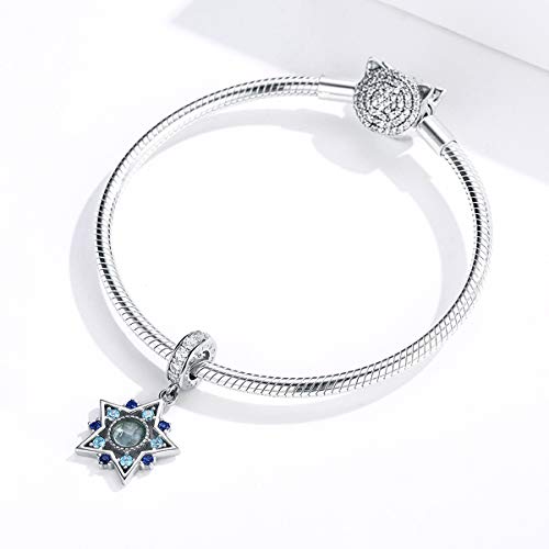 Abalorio de plata de ley con colgante de estrella y circonita cúbica azul compatible con pulseras Pandora
