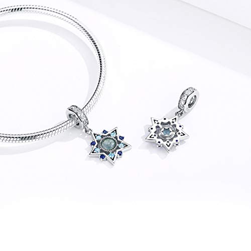 Abalorio de plata de ley con colgante de estrella y circonita cúbica azul compatible con pulseras Pandora