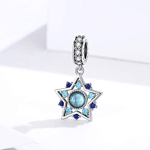 Abalorio de plata de ley con colgante de estrella y circonita cúbica azul compatible con pulseras Pandora